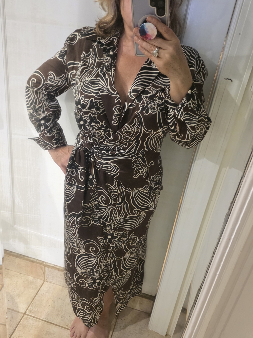 Zara Brown, Black and White Floral Wrap DRESS